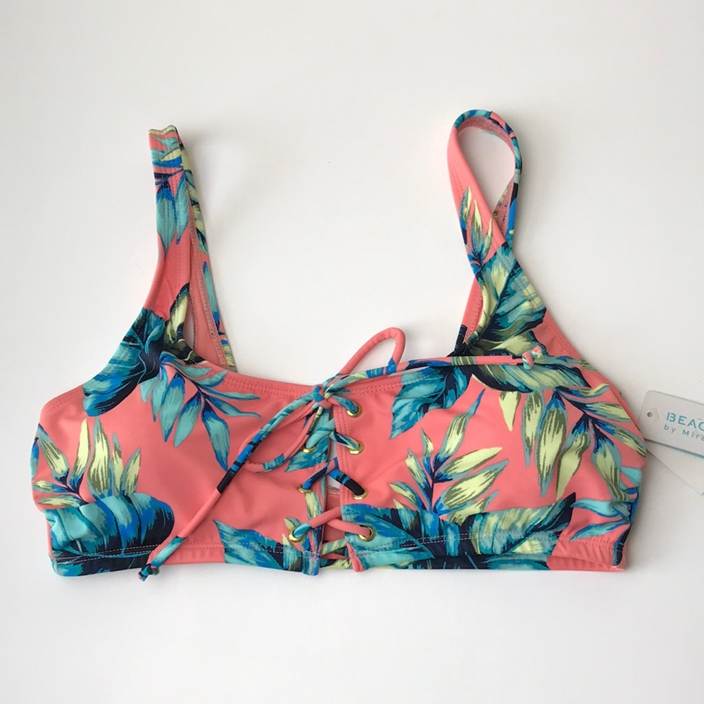 Beach Betty by Miracle Brand Tropical Print Swim Top Sz L NWT